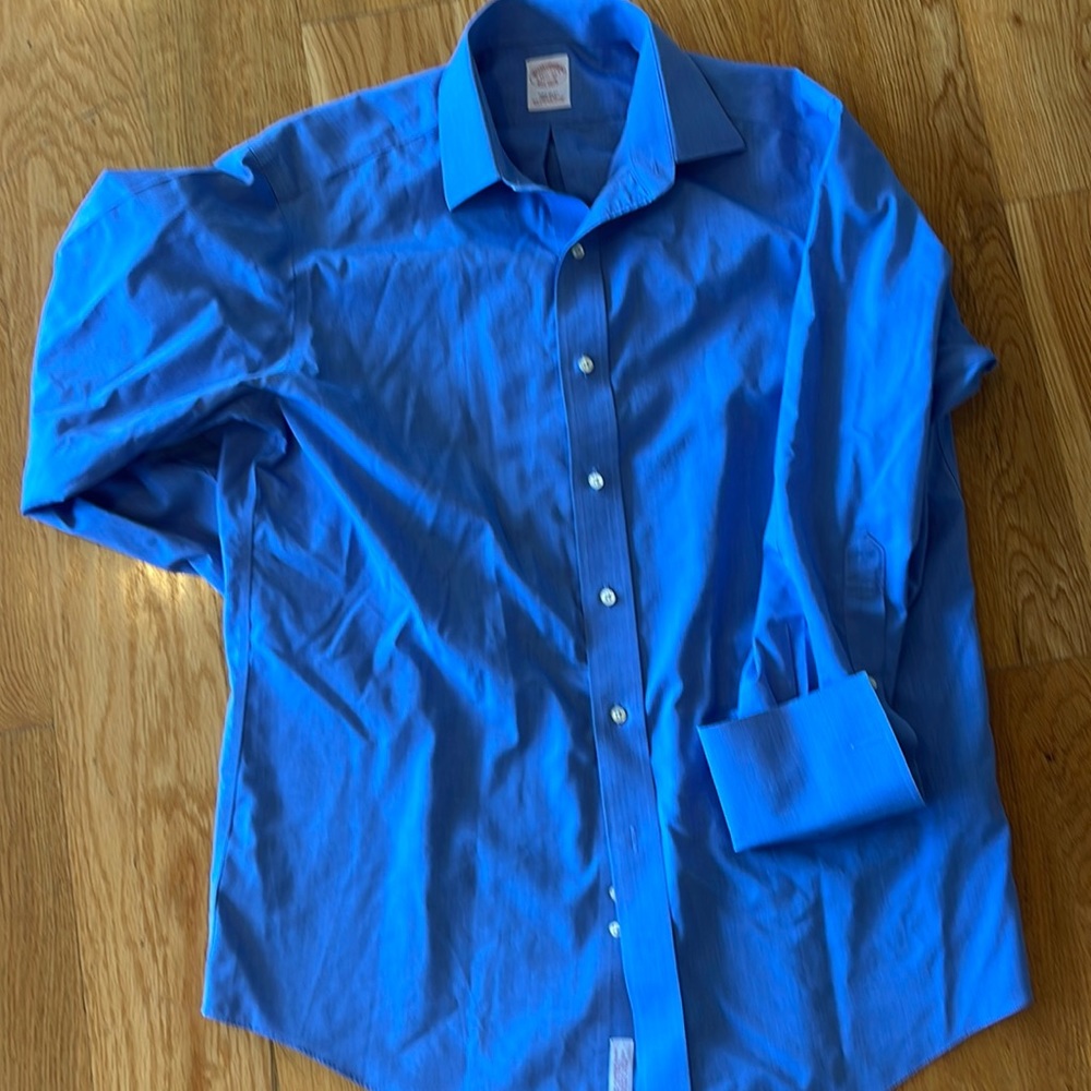 Men’s blue dress shirt with French cuffs. 15 1/2 x32- never worn- regular fit